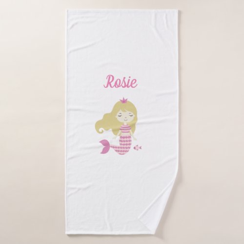 Personalized pink mermaid bath towel 