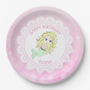 Personalized Pink Mermaid Birthday Plates