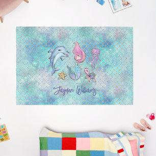 Personalized Pink Mermaid Girl Bedroom Floor Rug