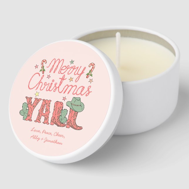 Personalized Pink Merry Christmas Candle Favors Mini Candle Favors (Corner)