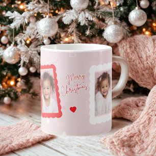 Personalized Pink Merry Christmas Photo Fa La La Coffee Mug
