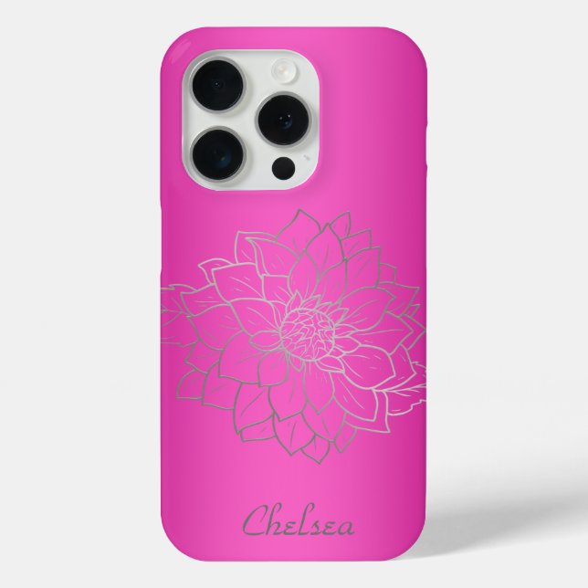 Personalized Pink Metallic with Silver Flower Case-Mate iPhone Case (Back)