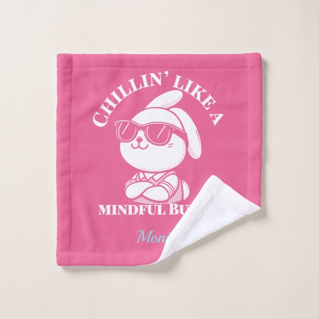  Personalized Pink "Mindful Bunny" Bath Towel Set (Wash Cloth)