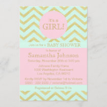 Personalized Pink Mint Green Gold Baby Shower Girl Invitation