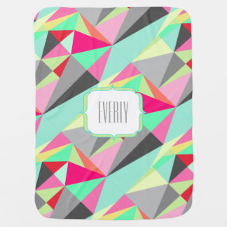 Personalized Pink Mint Yellow Triangle Pattern Stroller Blanket