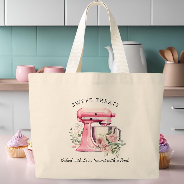 Personalized Pink Mixer Bakery Large Tote Bag (Creator Uploaded)