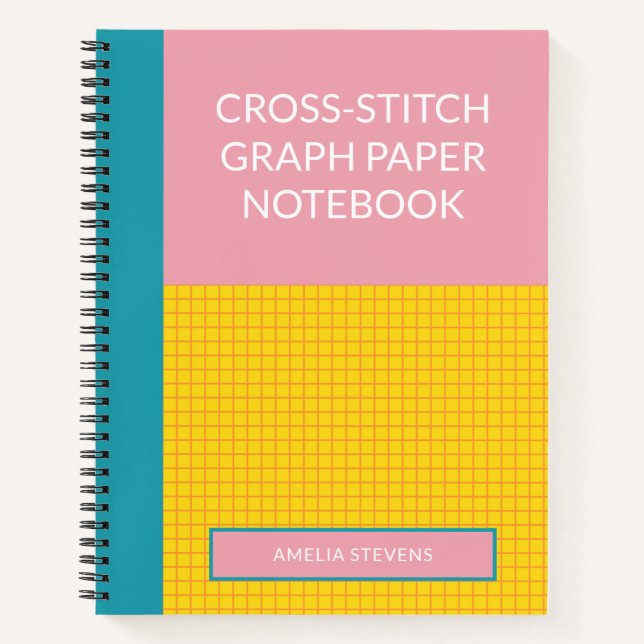 Personalized Pink Modern Cross Stitch Graph Paper Notebook (Front)
