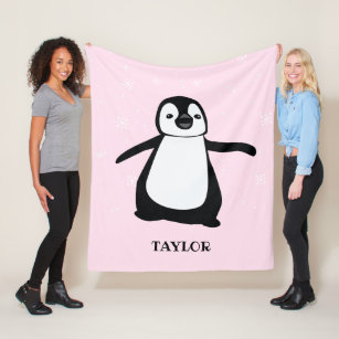 Personalized Pink modern cute baby penguin Fleece Blanket