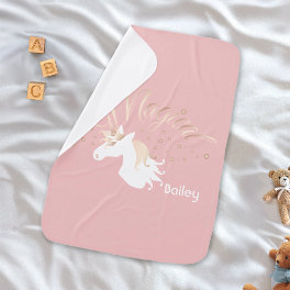 Personalized Pink Modern Magical Unicorn Baby Blanket