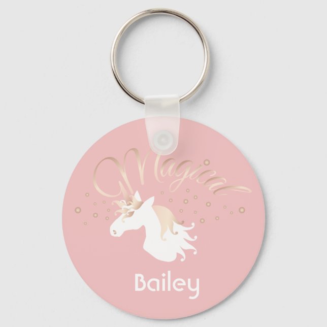 Personalized Pink Modern Magical Unicorn Keychain (Front)