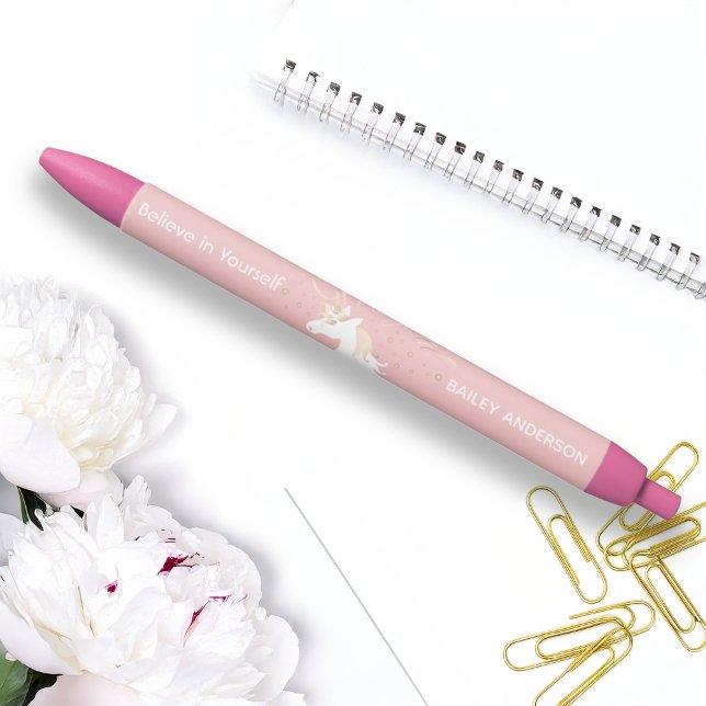 Personalized Pink Modern Magical Unicorn Kids Ink Pen (Creator Uploaded)