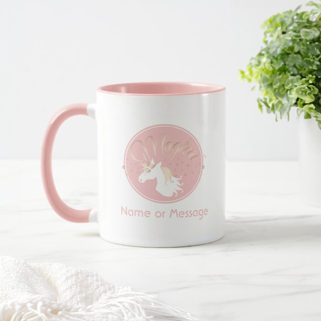 Personalized Pink Modern Magical Unicorn Kids Mug (Creator Uploaded)