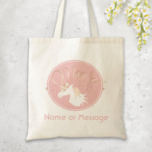 Personalized Pink Modern Magical Unicorn Kids Tote Bag