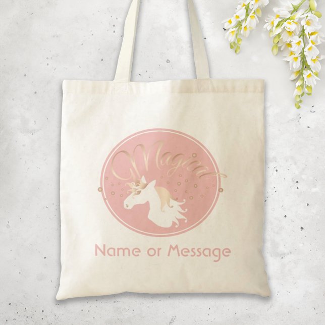 Personalized Pink Modern Magical Unicorn Kids Tote Bag (Creator Uploaded)