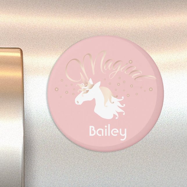 Personalized Pink Modern Magical Unicorn Magnet (Creator Uploaded)