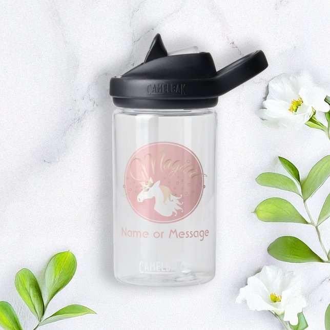 Personalized Pink Modern Magical Unicorn Water Bottle (Creator Uploaded)