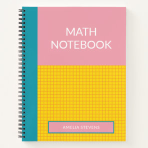 Personalized Pink Modern School Math Graph Paper Notebook