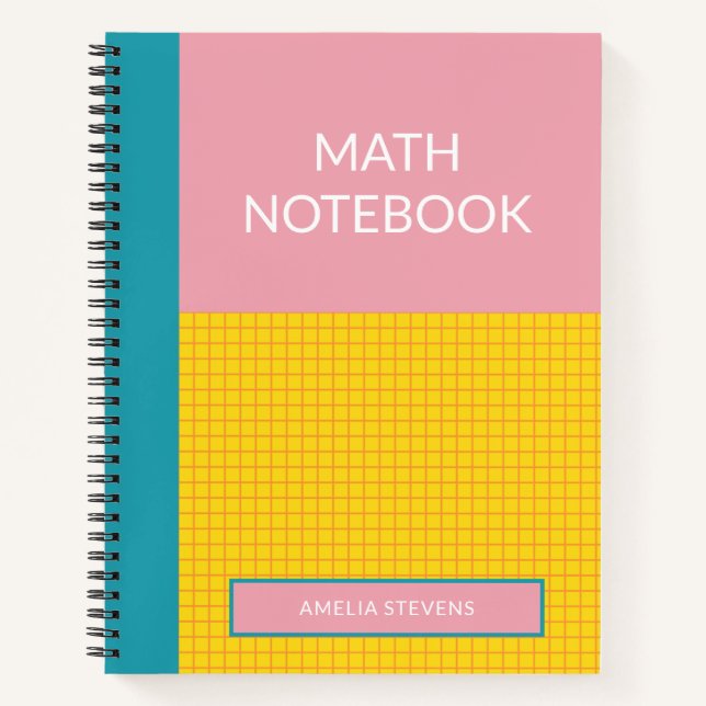 Personalized Pink Modern School Math Graph Paper Notebook (Front)