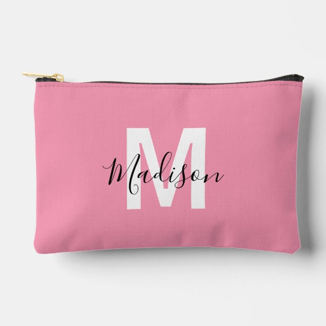 Personalized Pink Monogram Accessory Pouch (Front)