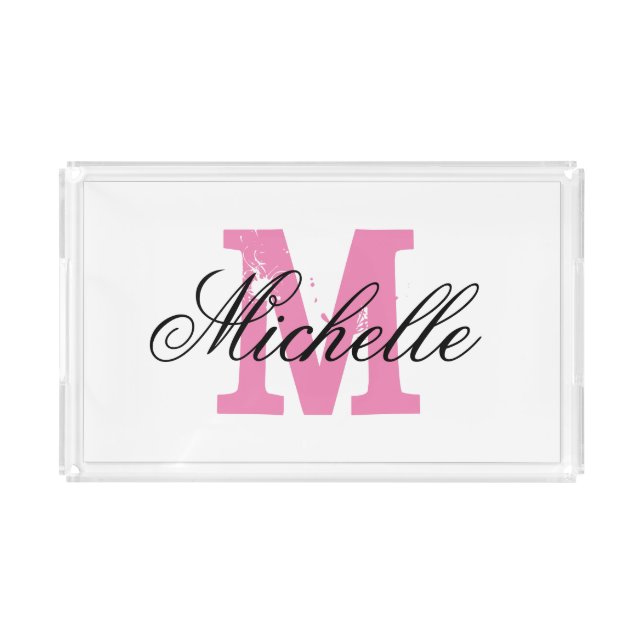 Personalized pink monogram acrylic serving tray (Front)