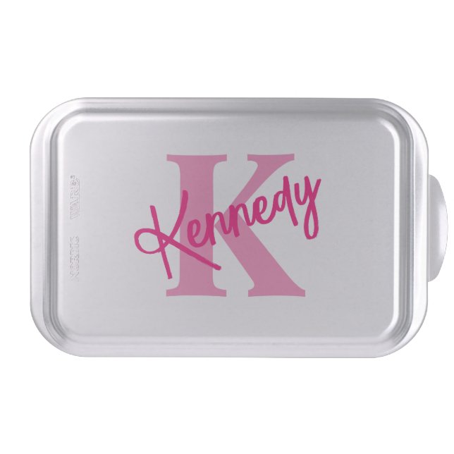 Personalized Pink Monogram and Name Cake Pan (Front)