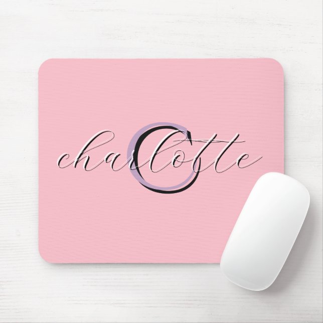 Personalized Pink Monogram Initial and Name Mouse Pad (With Mouse)