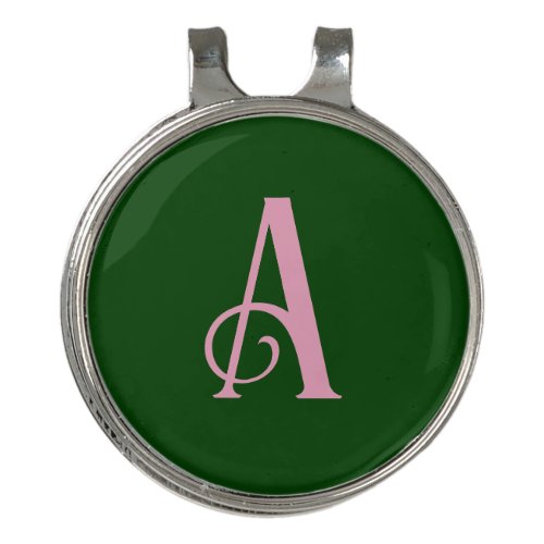 Personalized Pink Monogram Initial Dark Green Golf Hat Clip