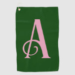 Personalized Pink Monogram Initial on Dark Green Golf Towel
