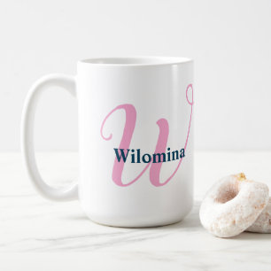 Personalized Pink Monogram Letter W Custom Name Coffee Mug