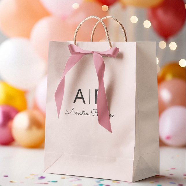 Personalized Pink Monogram Medium Gift Bag (Creator Uploaded)