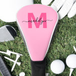 Personalized Pink Monogram Name Golf Head Cover<br><div class="desc">Create Your Own Ladies Personalized Girly Hot Pink Monogram Name Golf Head Cover This chic, stylish golf head cover features a bright baby pink background that brings a playful touch to the green. The design showcases a vibrant magenta hot pink initial paired with a flowing white script name for a...</div>