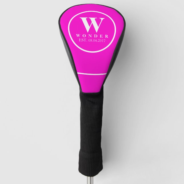 Personalized Pink Monogram Name on Modern Driver Golf Head Cover (Front)