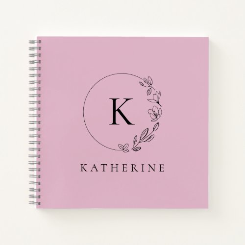 Personalized pink monogram soft Floral wreath Notebook