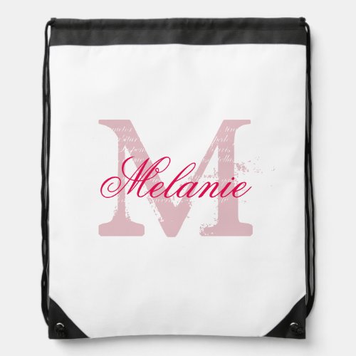 Personalized pink monogram wedding drawstring bag