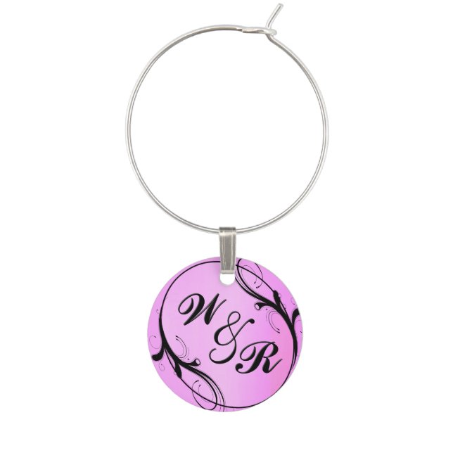 Personalized Pink Monogram Wine Tag Wine Charm (Front)