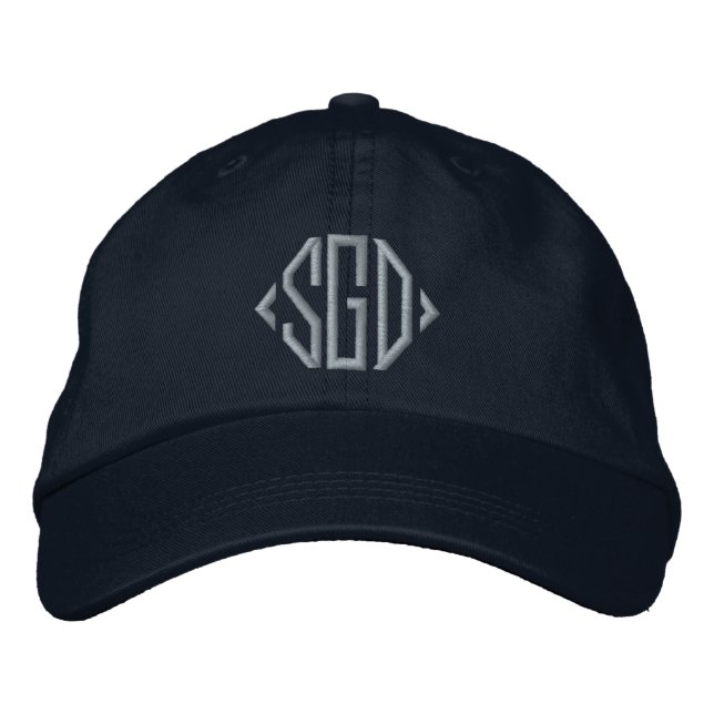 Personalized pink monogrammed blue embroidered baseball cap (Front)