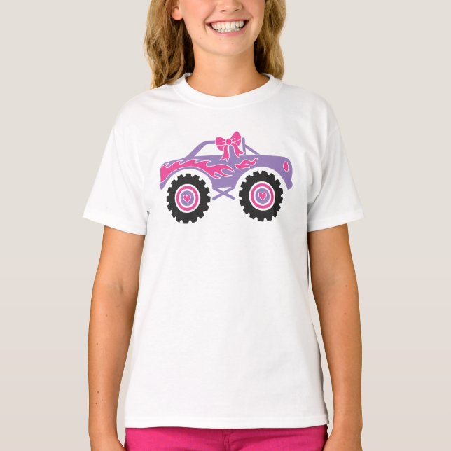 Personalized Pink Monster Truck Shirt For Girls (Front)