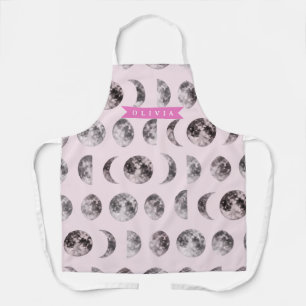 Personalized Pink Moon Phase Celestial Name Gift Apron