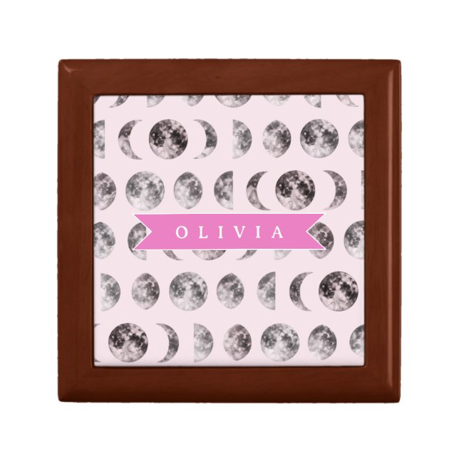 Personalized Pink Moon Phase Celestial Name Gift Box (Front)
