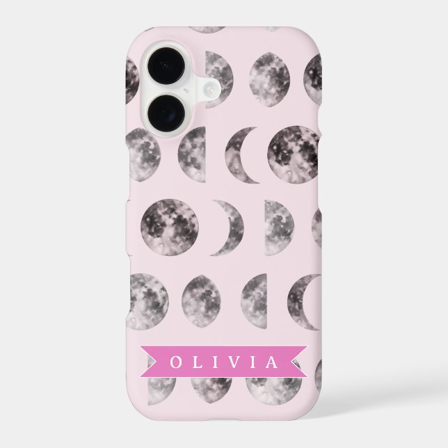 Personalized Pink Moon Phase Celestial Name Gift Case-Mate iPhone Case (Back)