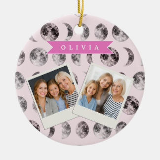 Personalized Pink Moon Phase Celestial Name Gift Ceramic Ornament