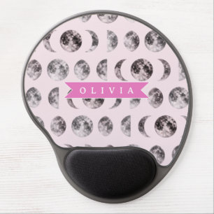 Personalized Pink Moon Phase Celestial Name Gift Gel Mouse Pad