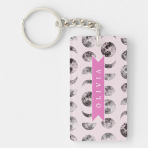 Personalized Pink Moon Phase Celestial Name Gift Keychain