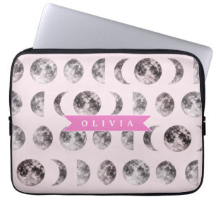 Personalized Pink Moon Phase Celestial Name Gift Laptop Sleeve