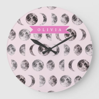 Personalized Pink Moon Phase Celestial Name Gift Large Clock