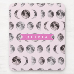 Personalized Pink Moon Phase Celestial Name Gift Mouse Pad