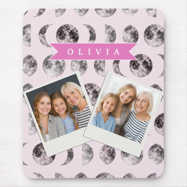 Personalized Pink Moon Phase Celestial Name Gift Mouse Pad (Front)