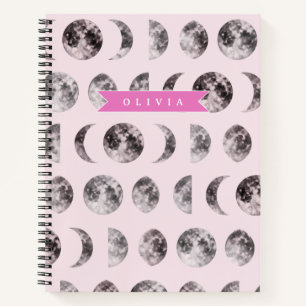 Personalized Pink Moon Phase Celestial Name Gift Notebook