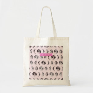 Personalized Pink Moon Phase Celestial Name Gift Tote Bag