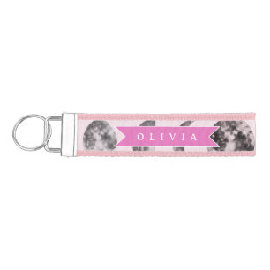Personalized Pink Moon Phase Celestial Name Gift Wrist Keychain